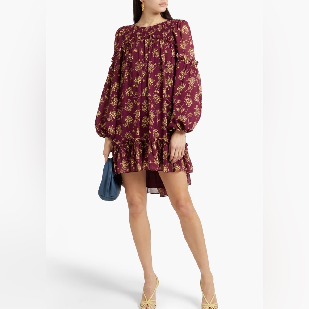Cinq A Sept Zola Shirred Floral Print Crepe Minidress- SZ 12